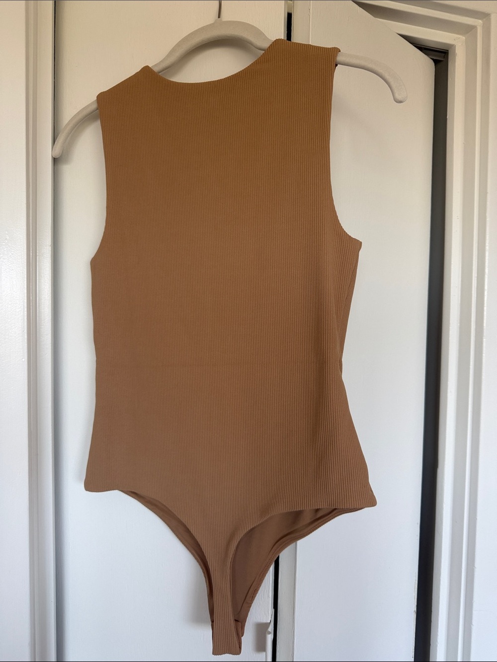 nuuds Ribbed Sleeveless Bodysuit in Camel Brown - Picture 3 of 4